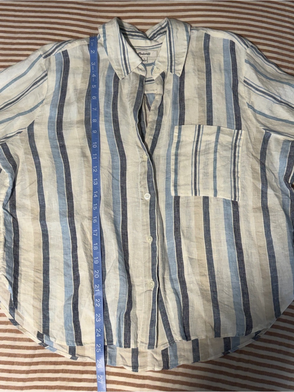 Madewell Striped Linen Y-Neck Button-Down Shirt - Picture 6 of 8